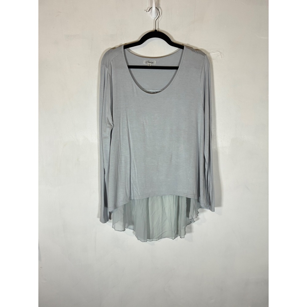 Cecico Medium Blue Pleated Chiffon Back High Low Cottagecore Tunic Top